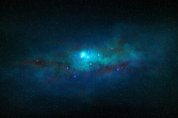 dark nebula and blue constelllation in night starry sky