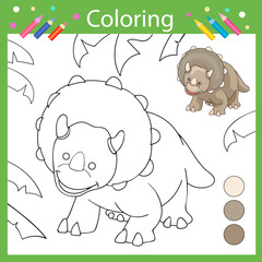 Coloring book with dinosaur. Activity page for kids. Outline drawing . Children funny education riddle. Kids art game. Vector illustration.