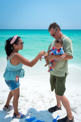 Blended family on perfect Florida beach