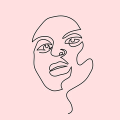 Modern Abstract Woman Face, Continuous line Illustration