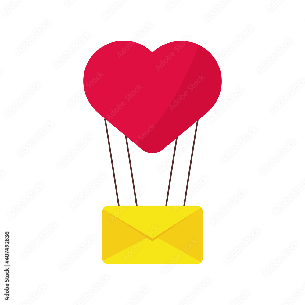 Sticker balloon air hot with heart love and envelope valentines day icon