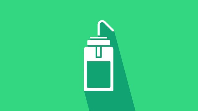 White Laboratory wash bottle for chemistry and science lab icon isolated on green background. Equipment for spraying water and solvents. 4K Video motion graphic animation.