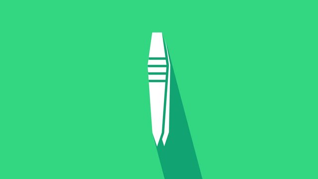 White Tweezers icon isolated on green background. 4K Video motion graphic animation.