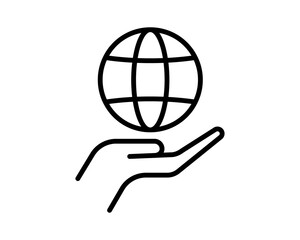hands holding globe earth web black icon. save earth concept vector illustration