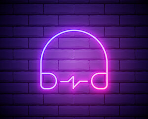 Vector realistic isolated neon sign of headset for decoration and covering on the wall background. Concept of music, dj and live concert.
