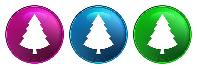 Evergreen conifer pine tree icon magic glass design round button set illustration