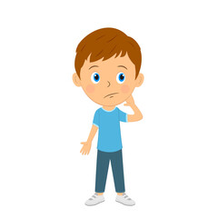 cute cartoon boy shows doubt