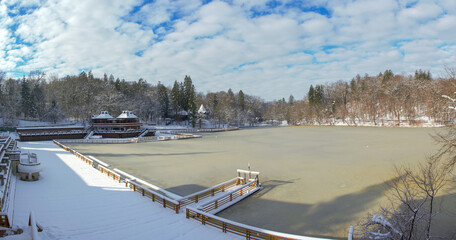 Landscape with Lake Ursu in Sovata resort - Romania in winter