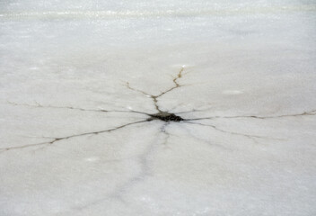 radial cracks in the lake ice