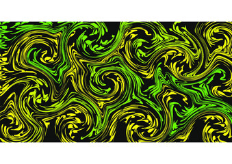 Vector illustration of an abstract artwork in green with yellow gradations. The pattern of a mixed fluid