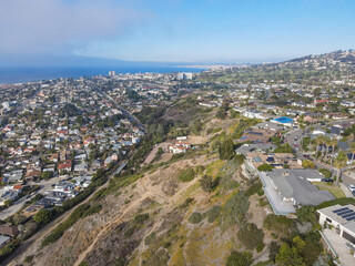 Aerial view of small valley with big mansions in La Jolla Hermosa, San Diego, California, USA