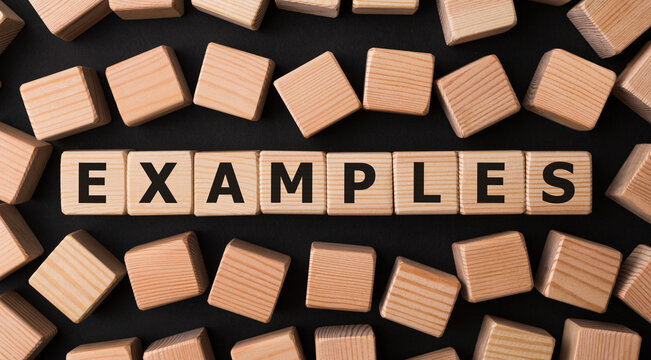 Word EXAMPLES made with wood building blocks