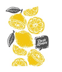 doodle hand drawn lemon with "Fresh Lemon"  handwritten lettering
