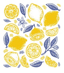 Single Pattern of doodle hand drawn lemon.