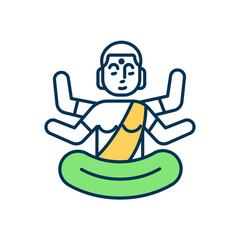 Hindu god RGB color icon. Buddhism enlightenment. Meditation, yoga practice. Traditional indian culture. Celebrate oriental holiday. Asian customs. India ethnic heritage. Isolated vector illustration