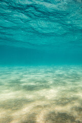 Fototapeta na wymiar Underwater shallow ocean with sand and blue water
