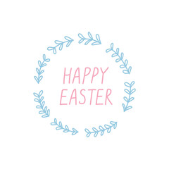 Obraz premium Happy Easter. Cute floral wreath and lettering on white