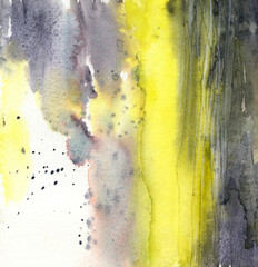 Abstract painting. Watercolor artistic background. Gray and yellow colors