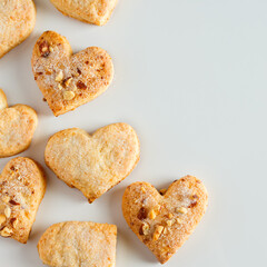 Heart shaped cookies on white background