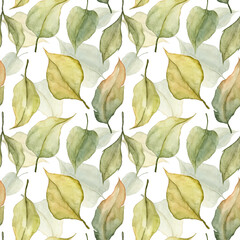 Seamless pattern with hand painted watercolor leaves