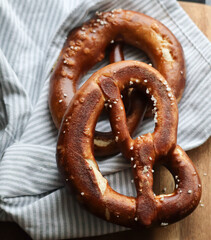 pretzels on a wooden table