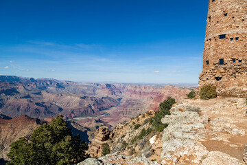 Fototapeta na wymiar Mary Coulter's Desert View Watchtower at the Grand Canyon