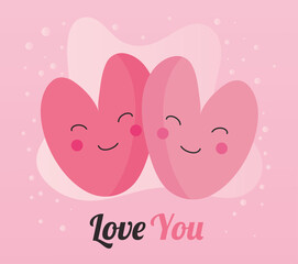 hearts love kawaii characters valentines day icons