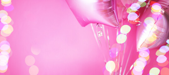 Pink balloons on a pink background banner with copy paste
