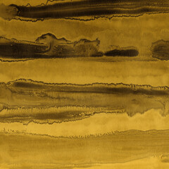 Naklejka premium Gold ink and watercolor texture on white paper background. Gradient paint strokes and decalcomania effect. Hand-painted gouache abstract image. Mess on the canvas.