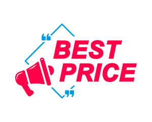 Best Price labels. Speech bubbles with megaphone icon. Advertising and marketing sticker.