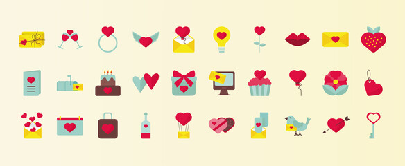 bundle of thirty valentines day set icons