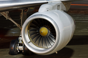 View into jet engine of a parked airplane