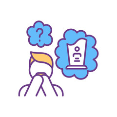 Thought of death, existential crisis RGB color icon. Fear of dying, person with phobia. Psychological trauma. Thinking of dead relative. Grief and worry from loss. Isolated vector illustration