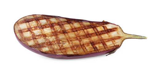 Delicious grilled eggplant half isolated on white