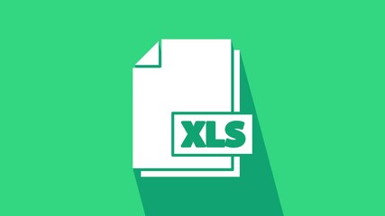 White XLS file document. Download xls button icon isolated on green background. Excel file symbol. 4K Video motion graphic animation.