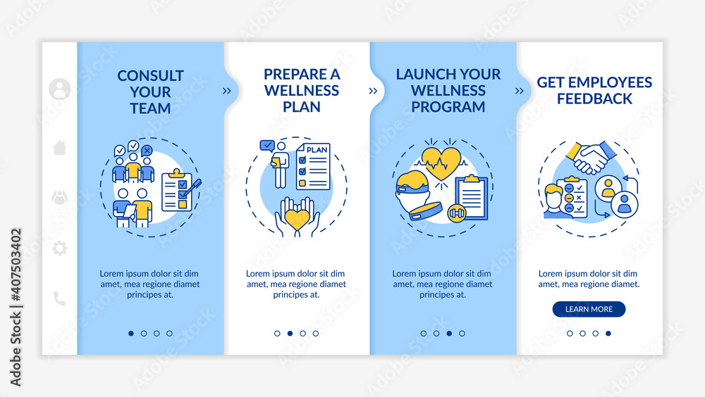 Poster corporate wellness success tips onboarding vector template. team consulting. launching wellbeing pro