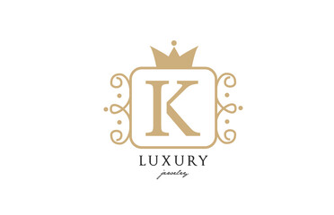 K simple yellow monogram alphabet letter logo. Creative icon design with king crown for luxury business and company