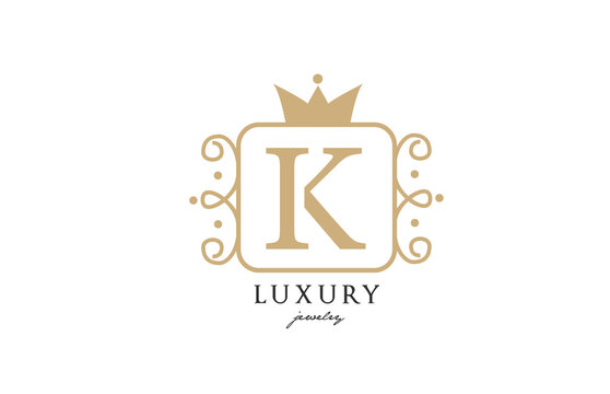 K simple yellow monogram alphabet letter logo. Creative icon design with king crown for luxury business and company
