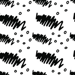 Doodle dots and lines seamless pattern. Abstract background. Black and white digital paper. Packaging design.