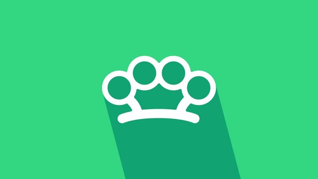 White Brass knuckles icon isolated on green background. 4K Video motion graphic animation.