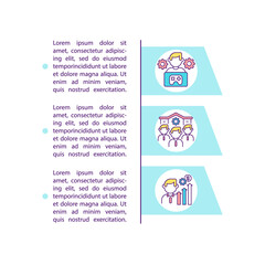 Video game design careers concept icon with text. Programmer, animator. Job market. Game industry. PPT page vector template. Brochure, magazine, booklet design element with linear illustrations