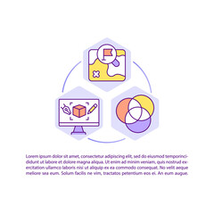 Game design concept icon with text. World levels construction. 3D modeling. Map creation. PPT page vector template. Brochure, magazine, booklet design element with linear illustrations