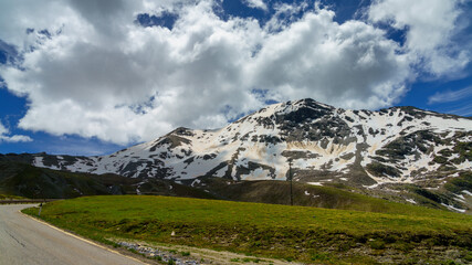 Mountain landscape along the road to Stelvio pass (Lombardy) at summer