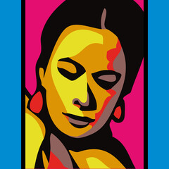 Affiche artistique d’un visage de jeune femme réalisée avec un collage de couleur.