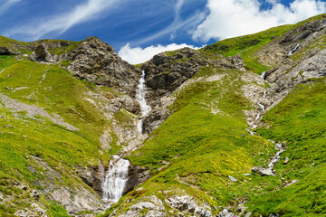 Mountain landscape along the road to Stelvio pass (Lombardy) at summer