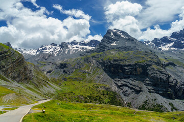 Fototapeta premium Mountain landscape along the road to Stelvio pass (Lombardy) at summer
