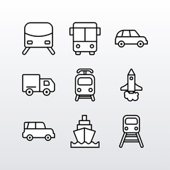 bundle of nine conveyance transport line style set icons