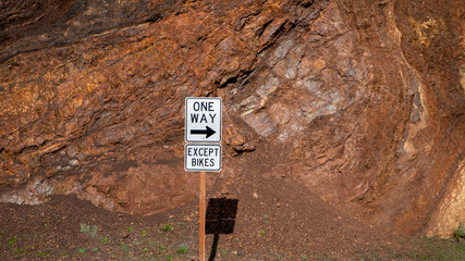 one way except bikes sign