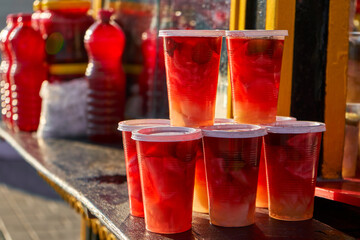 Refreshing beverages vendor at city pier in Istanbul