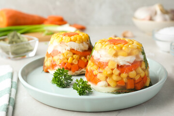 Delicious fish aspic served on light table